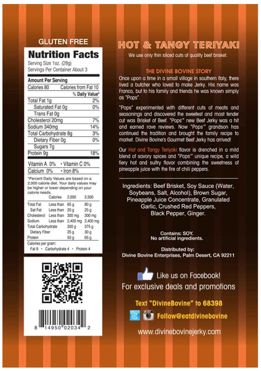 Divine Bovine - Hot & Tangy Teriyaki Beef Jerky (3.25 oz)
