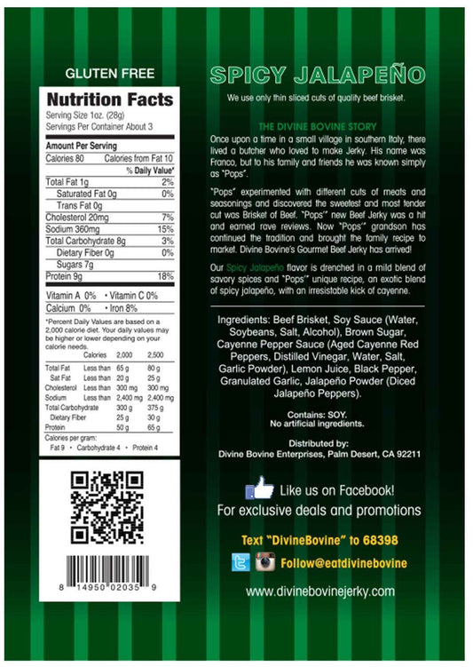 Divine Bovine - Spicy Jalapeno Beef Jerky (3.25 oz)