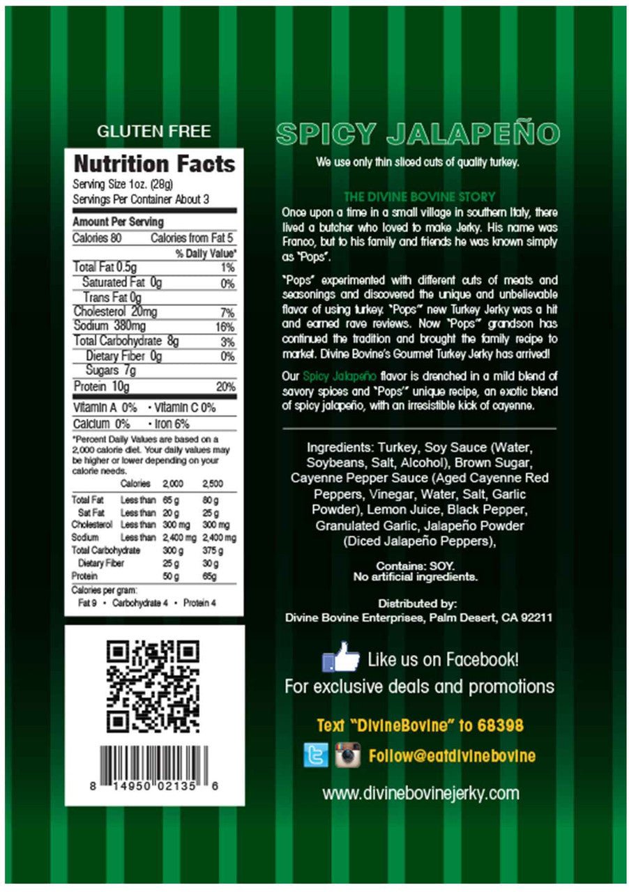 Divine Bovine - Spicy Jalapeno Turkey Jerky (3.25 oz)