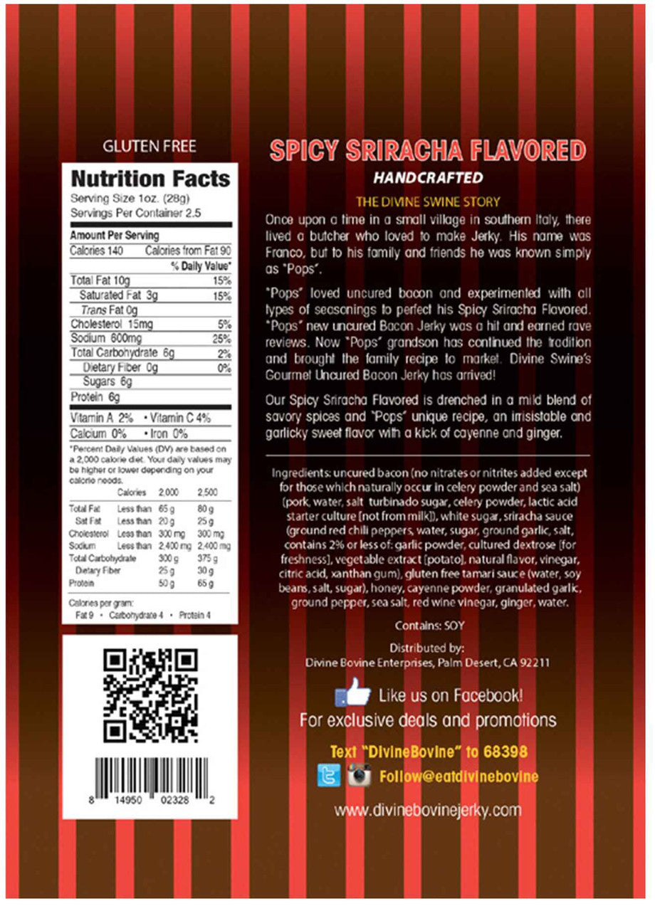 Divine Bovine - Spicy Sriracha Style Bacon Jerky (2.5 oz)
