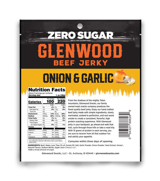 Glenwood Snacks - Zero Sugar Onion & Garlic Beef Jerky