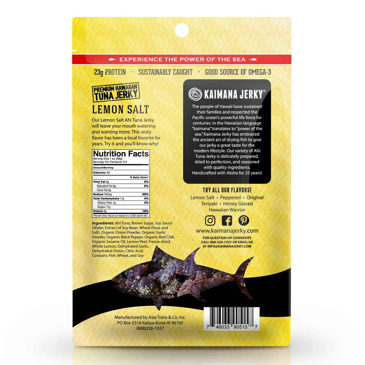 Kaimana Jerky - Lemon Salt Tuna Jerky (2 oz)