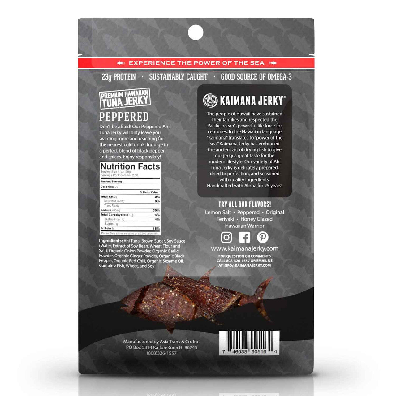 Kaimana Jerky - Peppered Tuna Jerky (2 oz)
