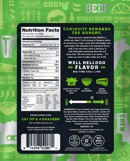 Krave - Chili Lime Beef Jerky (2.7 oz) Back