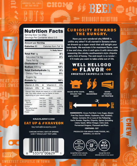 Krave - Sweet Chipolte Beef Jerky (2.7 oz) Back