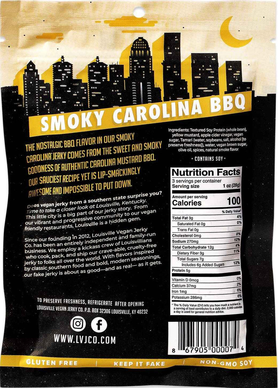 Louisville Vegan Jerky Co - Smoky Carolina BBQ (3 oz)