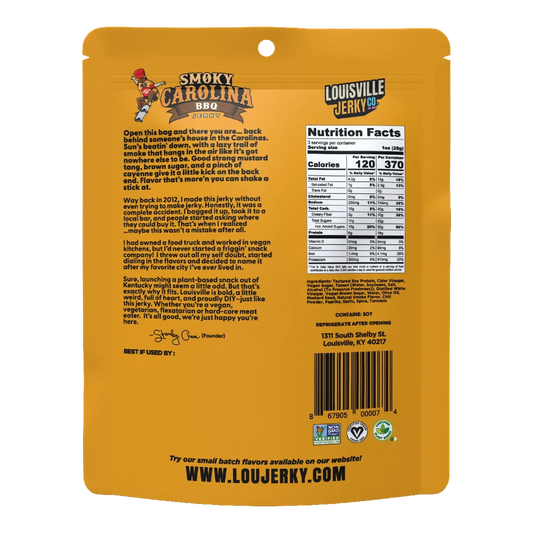 Louisville Vegan Jerky Co - Smoky Carolina BBQ Vegan Jerky