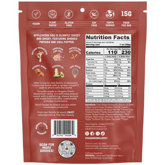Pan's Mushroom Jerky - Applewood BBQ Mushroom Jerky