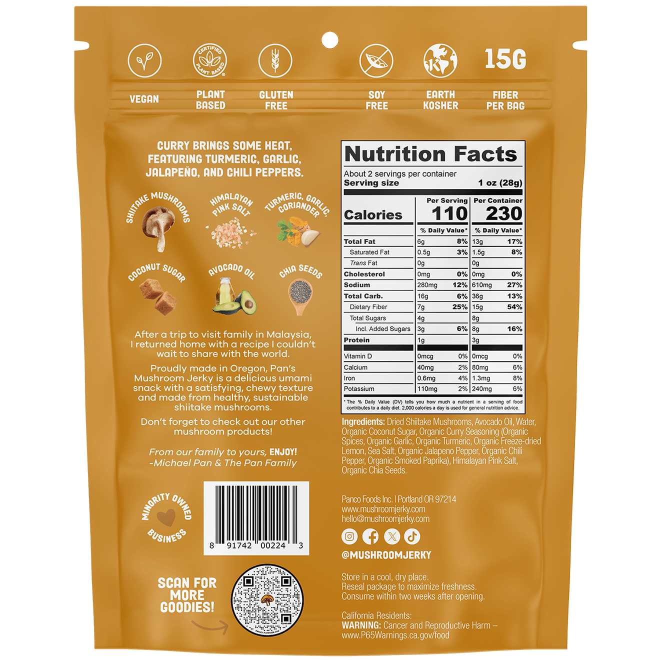 Pan's Mushroom Jerky - Curry Mushroom Jerky