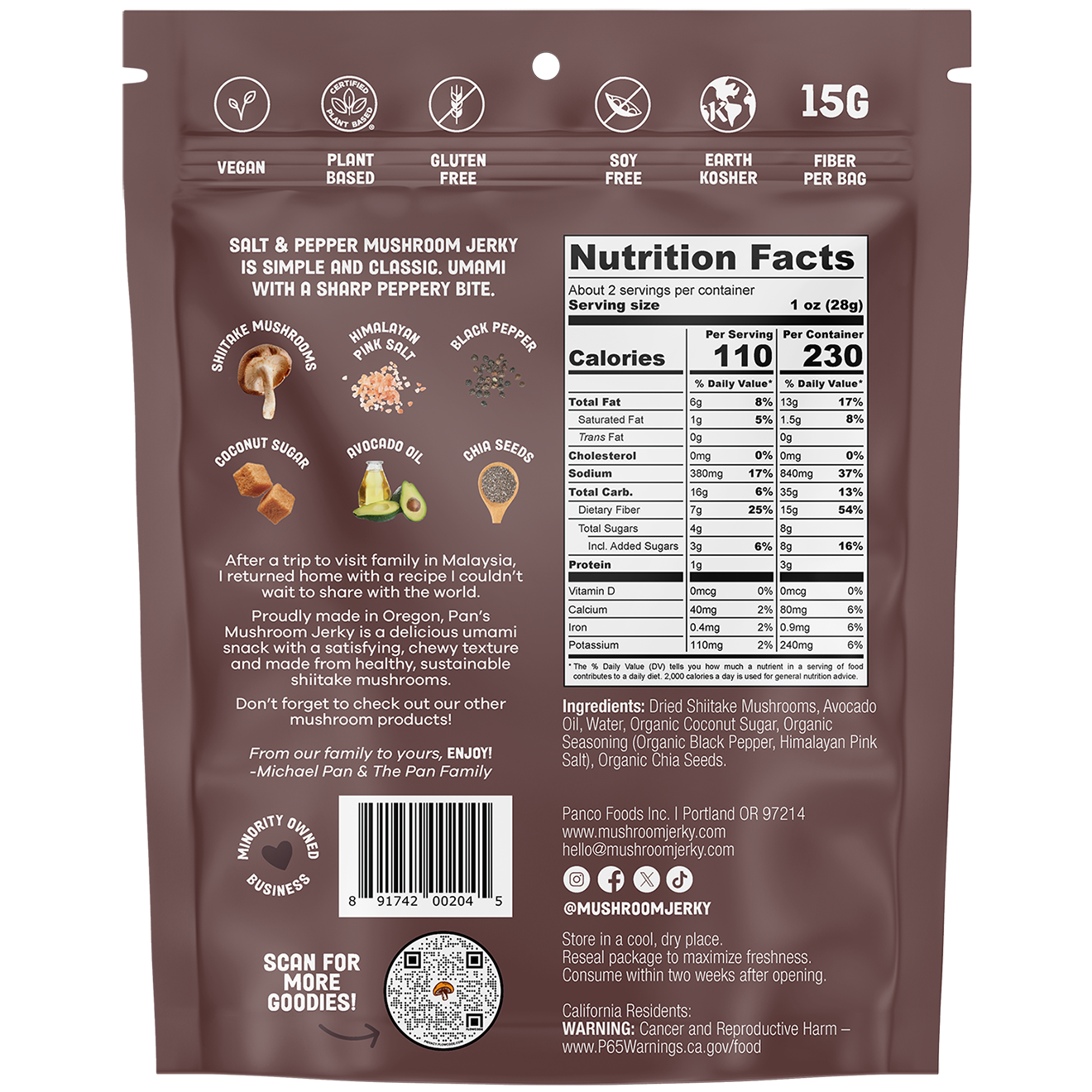 Pan's Mushroom Jerky - Salt & Pepper Mushroom Jerky