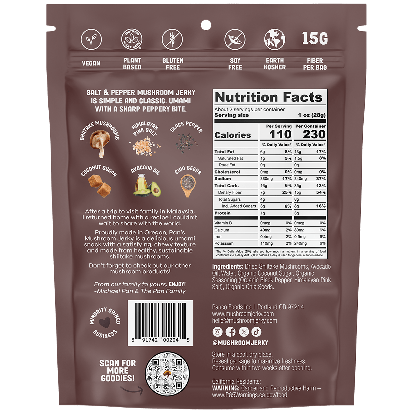 Pan's Mushroom Jerky - Salt & Pepper Mushroom Jerky
