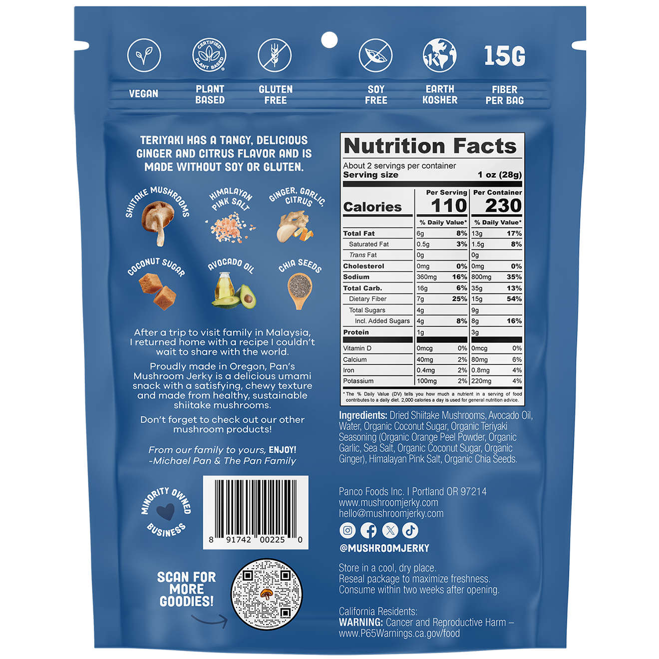 Pan's Mushroom Jerky - Teriyaki Mushroom Jerky