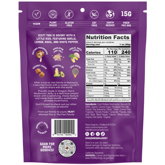 Pan's Mushroom Jerky - Zesty Thai Mushroom Jerky