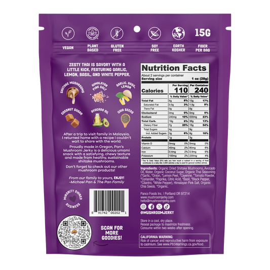 Pan's Mushroom Jerky - Zesty Thai Mushroom Jerky