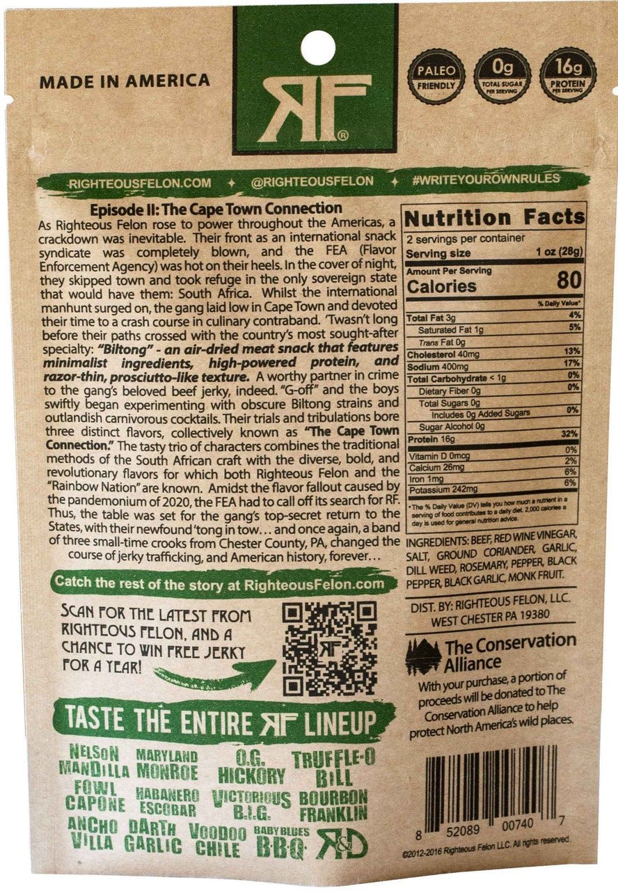 Righteous Felon - Nelson Mandilla Biltong (2 oz)