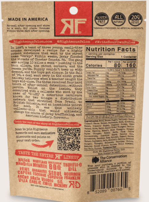 Righteous Felon - Teriyaki Balboa Beef Jerky (2 oz) Back