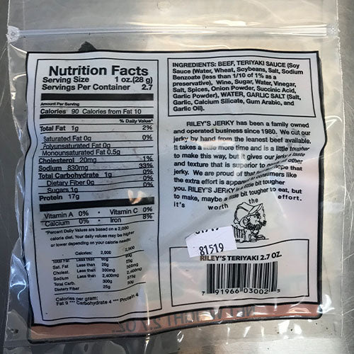 Rileys Jerky - Teriyaki Beef Jerky