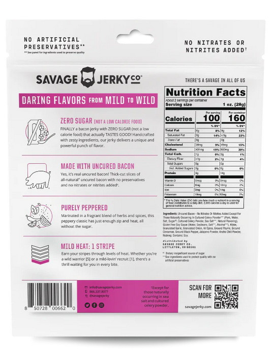 Savage Jerky Co - Purely Peppered Bacon Jerky