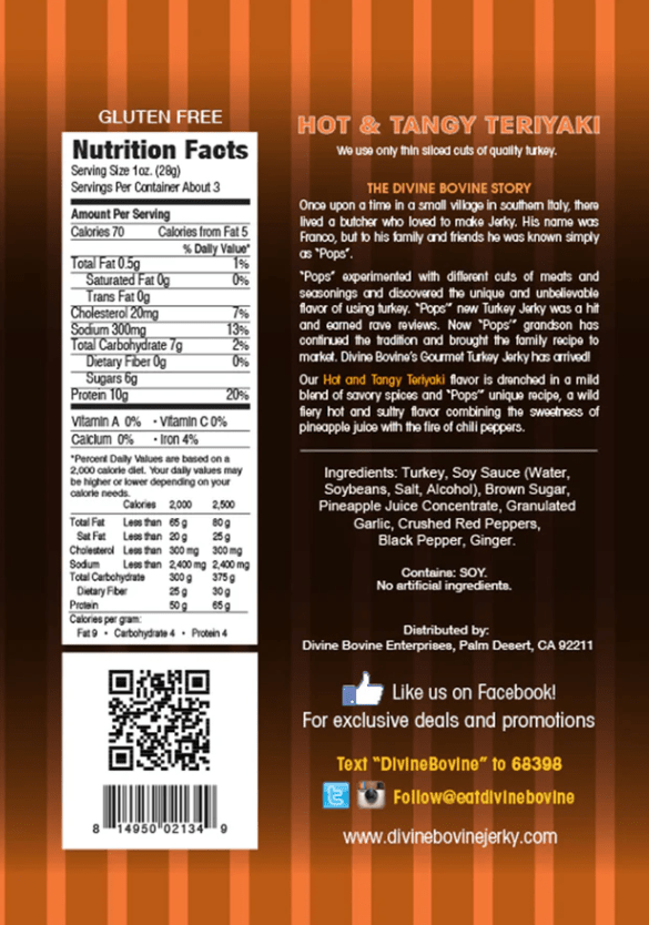 Divine Bovine - Hot & Tangy Teriyaki Turkey Jerky