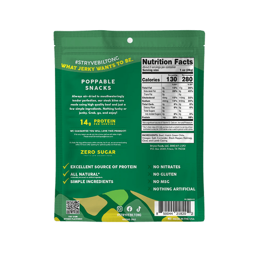 Stryve – Hatch Green Chile Steak Bites Air Dried Beef