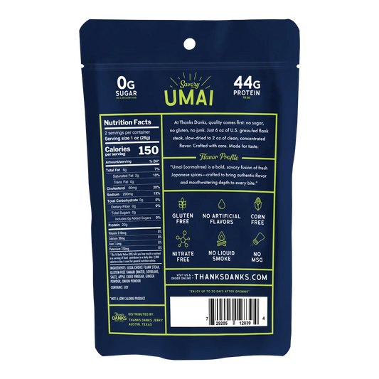 Thanks Danks Umai Beef Jerky back with nutrition label
