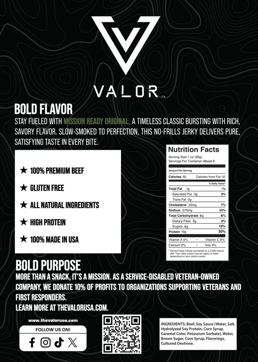 Valor Meat Snacks - Mission Ready Original Beef Jerky