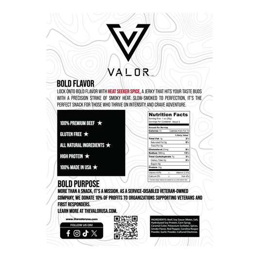 Valor Meat Snacks - Heat Seeker Spice Beef Jerky
