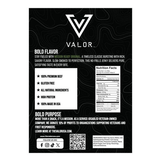 Valor Meat Snacks - Mission Ready Original Beef Jerky