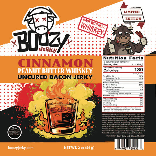 Boozy Jerky - Cinnamon Peanut Butter Whiskey Bacon Jerky