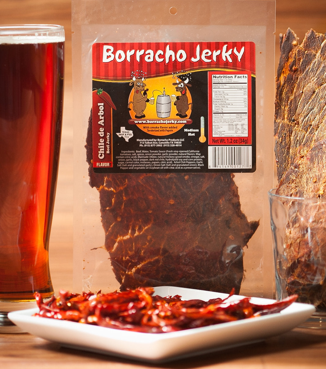 Borracho Jerky - Chile De Arbol Flavor Beef Jerky