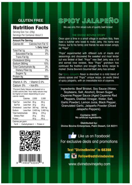 Divine Bovine - Spicy Jalapeno Beef Jerky (3.25 oz)