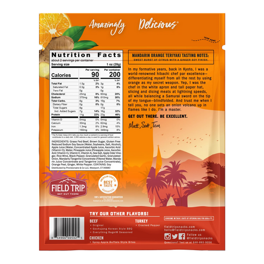 Field Trip Mandarin Orange Teriyaki Beef Jerky back: nutrition facts, ingredients, tasting notes and other flavors