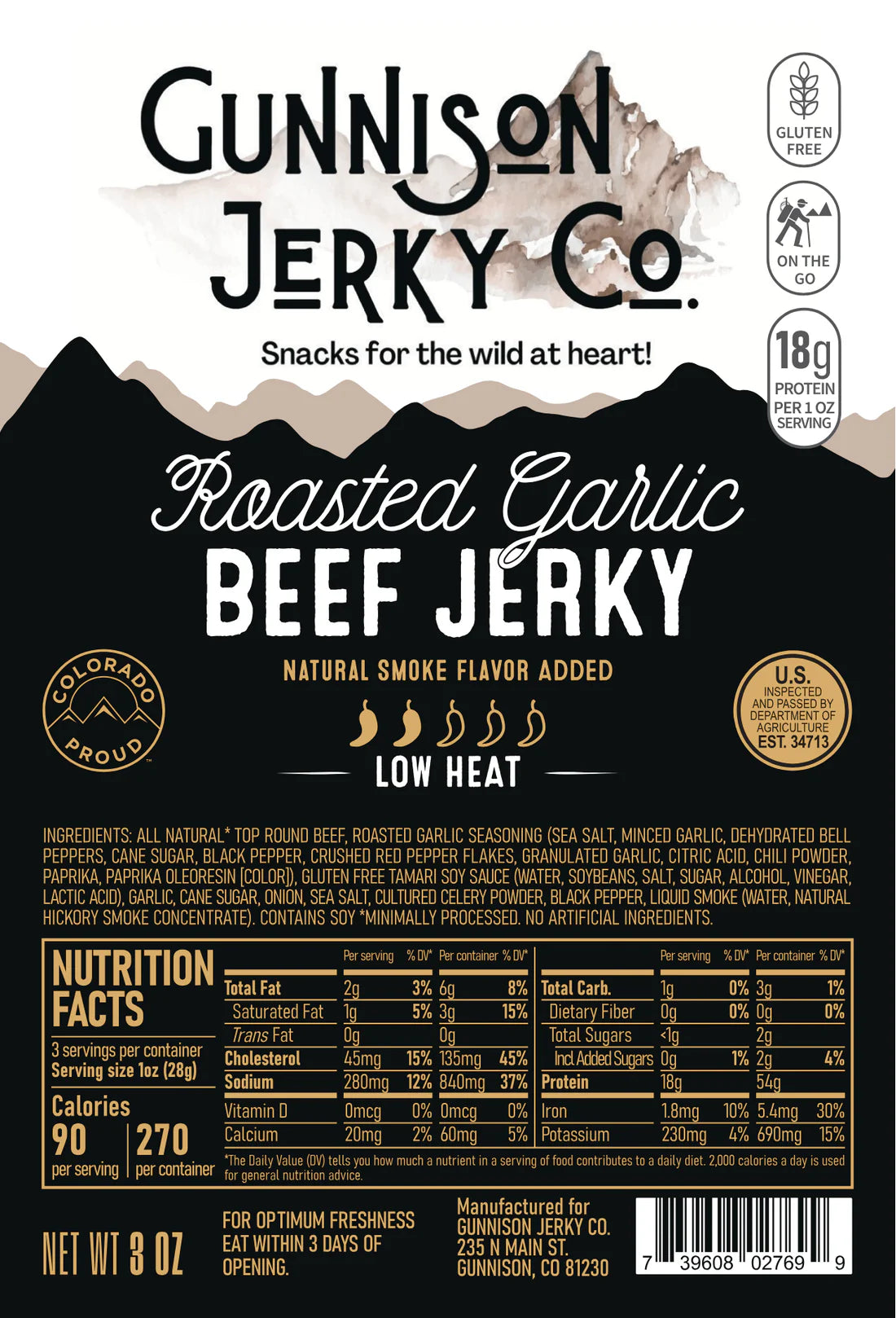 Gunnison Jerky Co - Roasted Garlic Beef Jerky