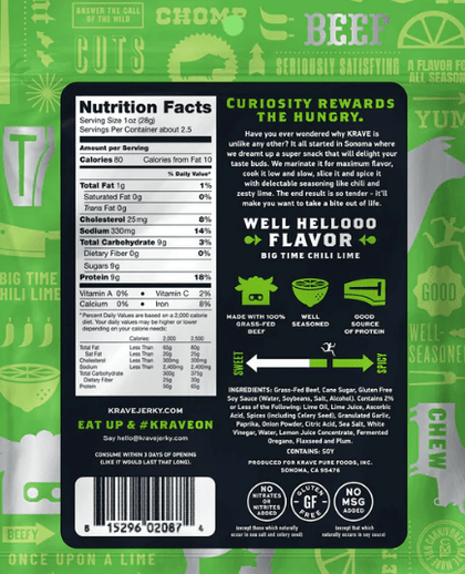 Krave - Chili Lime Beef Jerky (2.7 oz) Back