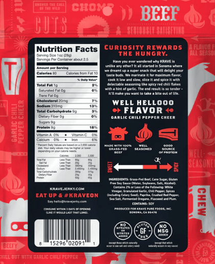 Krave - Garlic Chili Pepper Beef Jerky (2.7 oz) Back