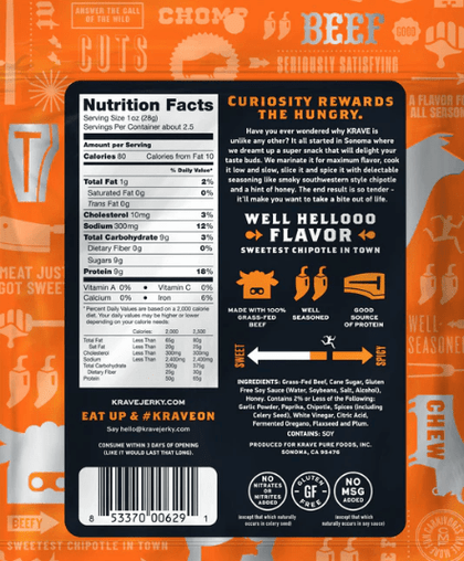 Krave - Sweet Chipolte Beef Jerky (2.7 oz) Back
