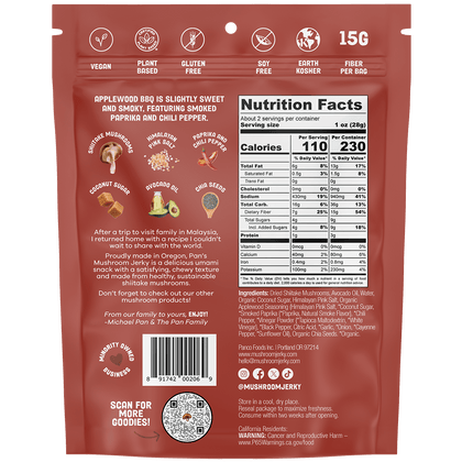 Pan's Mushroom Jerky - Applewood BBQ Mushroom Jerky