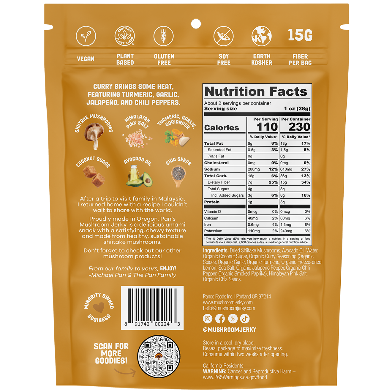 Pan's Mushroom Jerky - Curry Mushroom Jerky