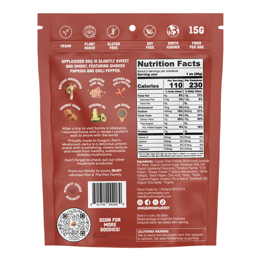 Pan's Mushroom Jerky - Applewood BBQ Mushroom Jerky
