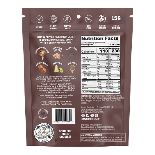 Pan's Mushroom Jerky - Salt & Pepper Mushroom Jerky