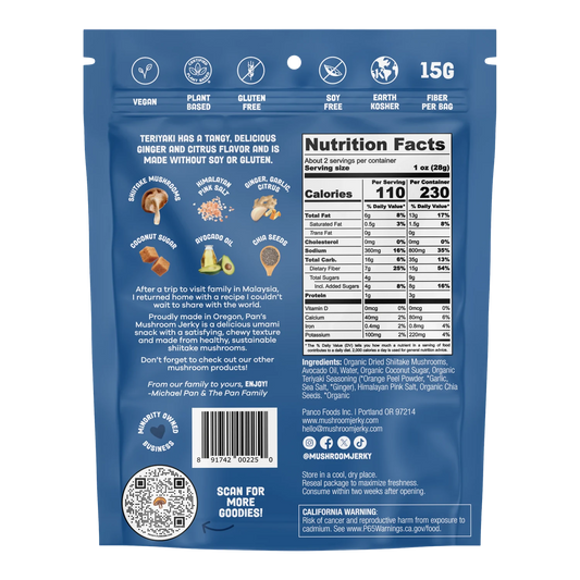 Pan's Mushroom Jerky - Teriyaki Mushroom Jerky