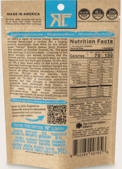 Righteous Felon - Bootleggin BBQ Beef Jerky (2 oz) Back
