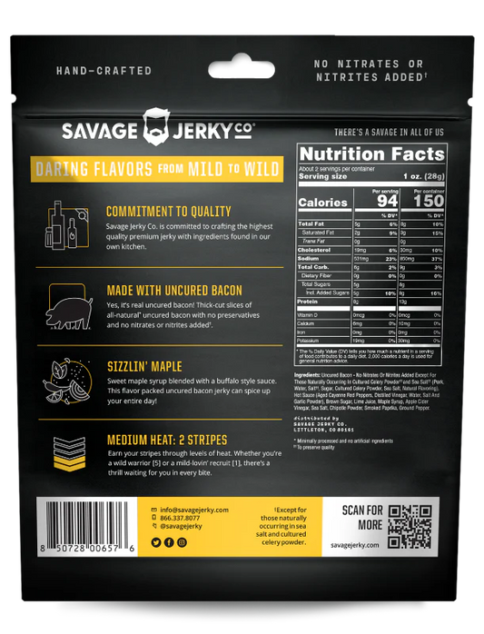 Savage Jerky Co - Sizzlin' Maple Bacon Jerky