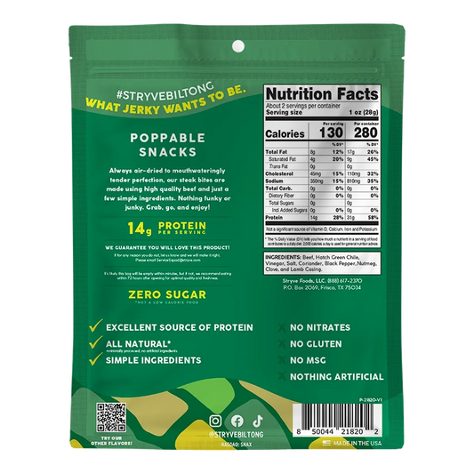 Stryve - Hatch Green Chile Steak Bites Air Dried Beef