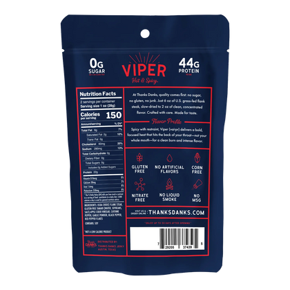 Thanks Danks Viper Hot & Spicy Beef Jerky back with nutrition label