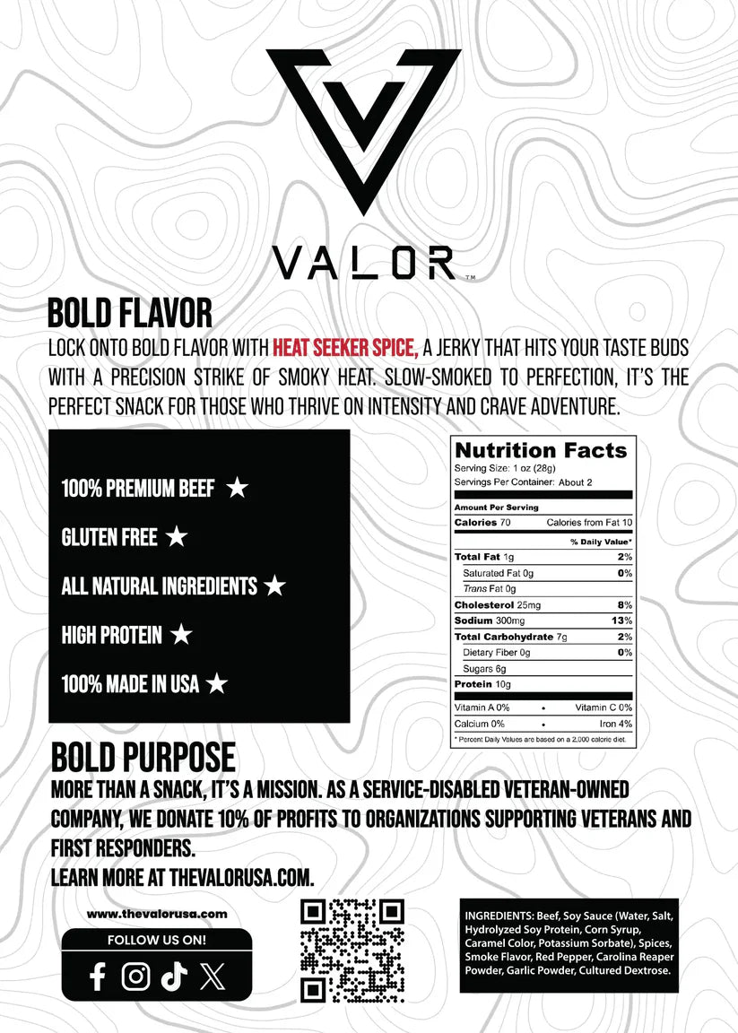 Valor Meat Snacks - Heat Seeker Spice Beef Jerky
